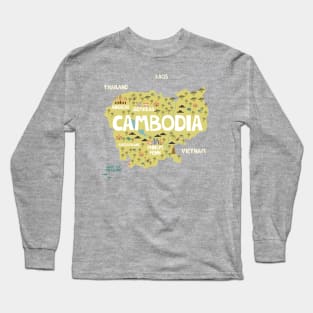 Cambodia illustrated map Long Sleeve T-Shirt